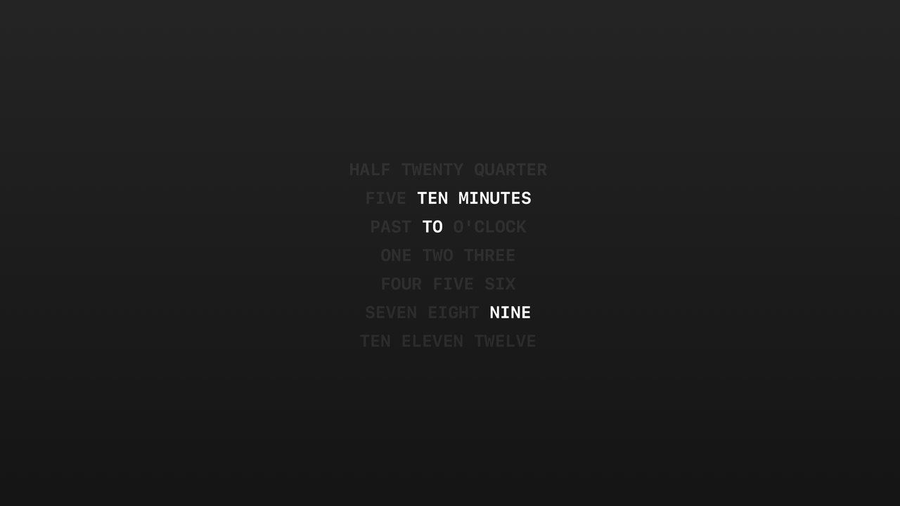 Clockscreen Word Clock – time spelled out in illuminated words