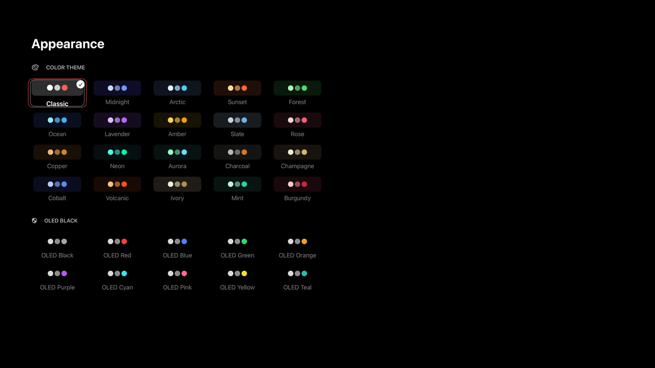 Clockscreen 30 color themes including 10 OLED Black variants